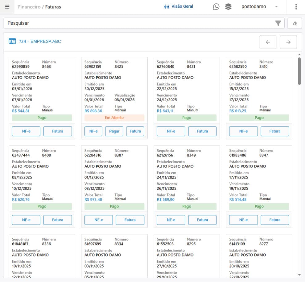 Dashboard do Portal Empresas